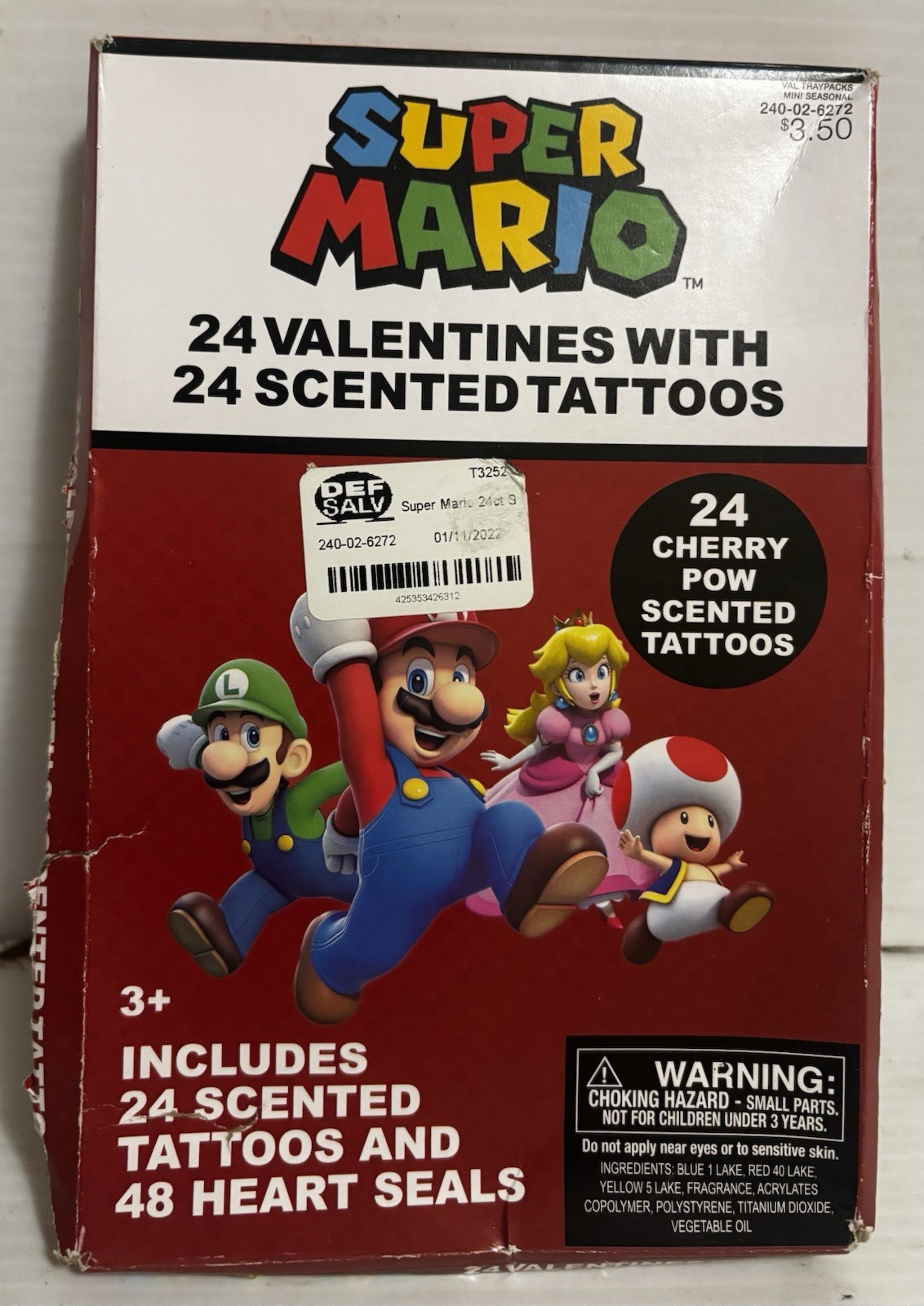 Super Mario Valentines 24 Cards + 24 Cherry POW Scented Tattoos Paper Magic 2021
