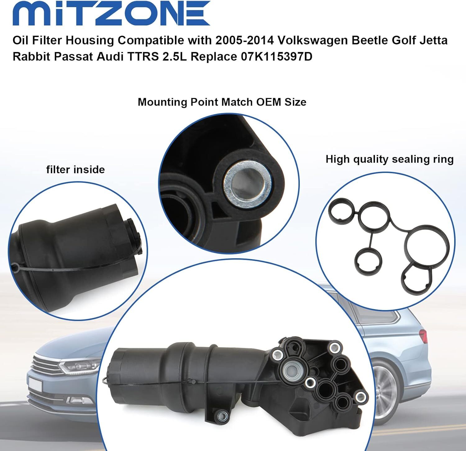 MITZONE Oil Cooler Filter Housing Compatible with 2005-2014 Volkswagen Beetle
