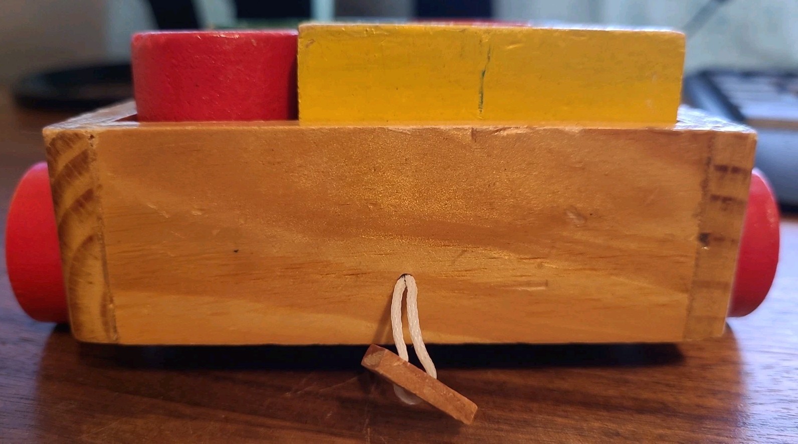 Vintage Wooden Pull Along Trailer Block Puzzle Montessori Waldorf Toy