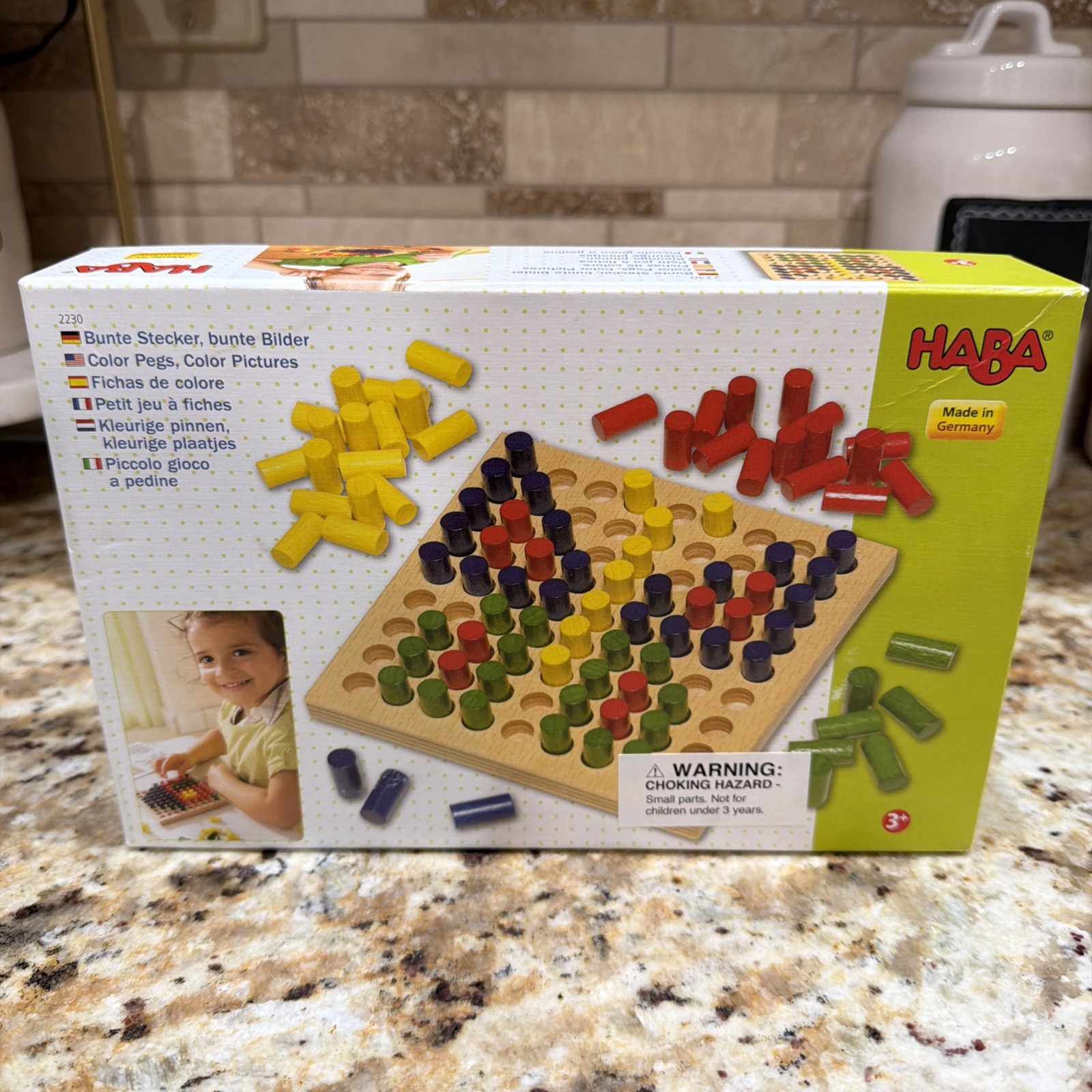 HABA 2230 COLOR PEGS PICTURES W/ WOOD BOARD GERMANY RARE MISSING 3 PEGS FREE S/H