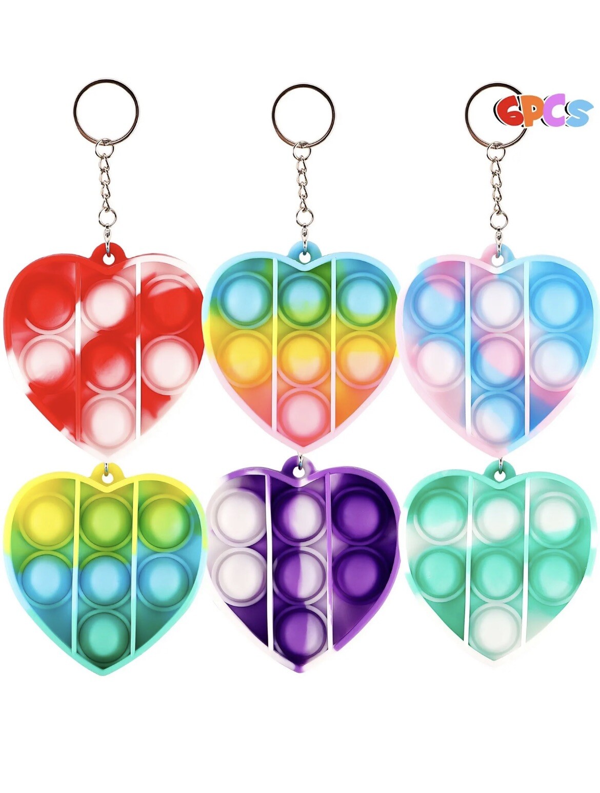 6 PCS Pop Bubble Fidget Toy, Mini Keychain Stress Relief Toys – Hearts