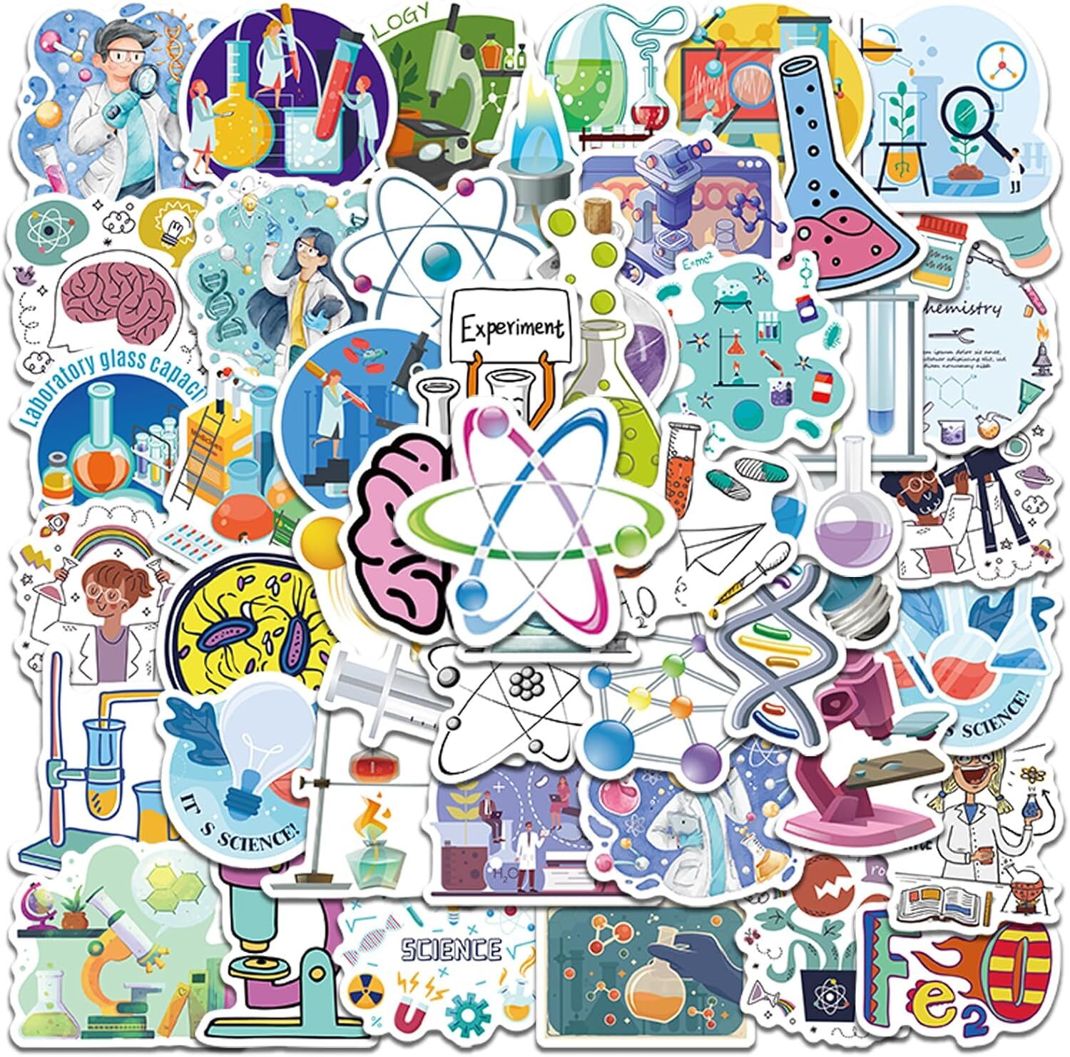 50 Pcs Science Laboratory Stickers for Kids, Vinyl Physics Chemistry Biology