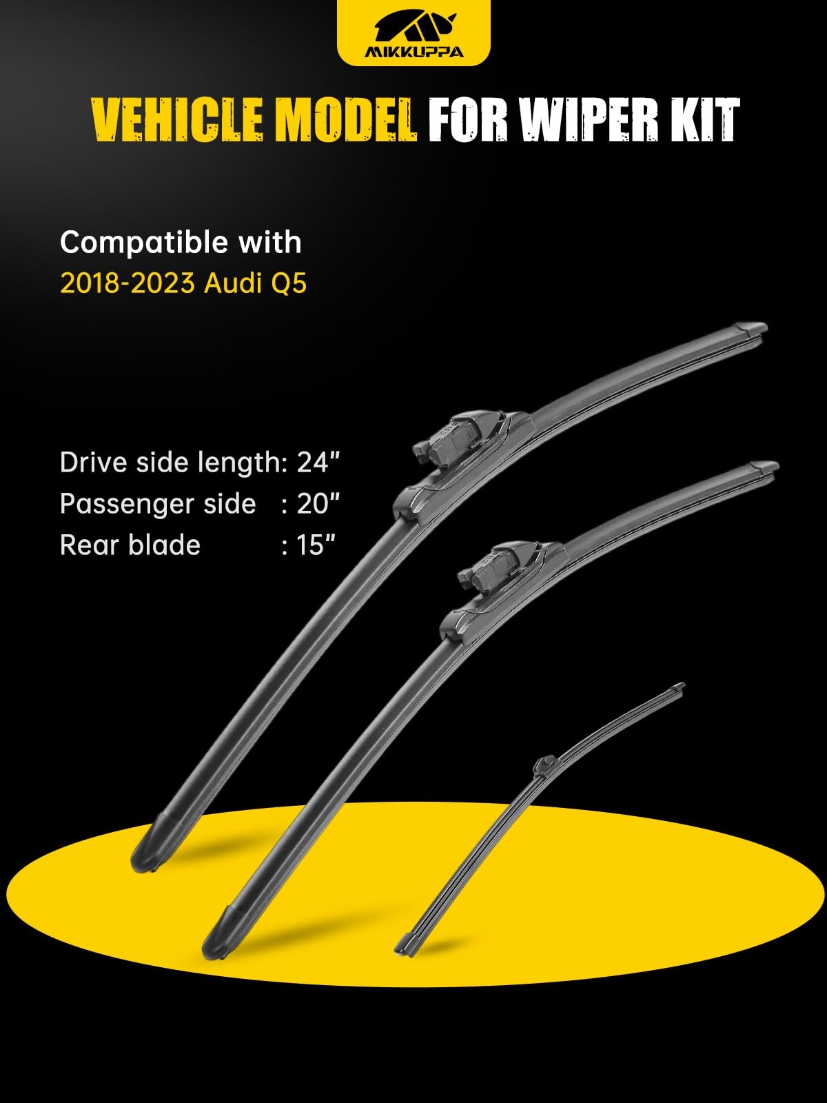 MIKKUPPA Wipers 24″ 20″ 15″ for Audi Q5 2018-2023 Set 3