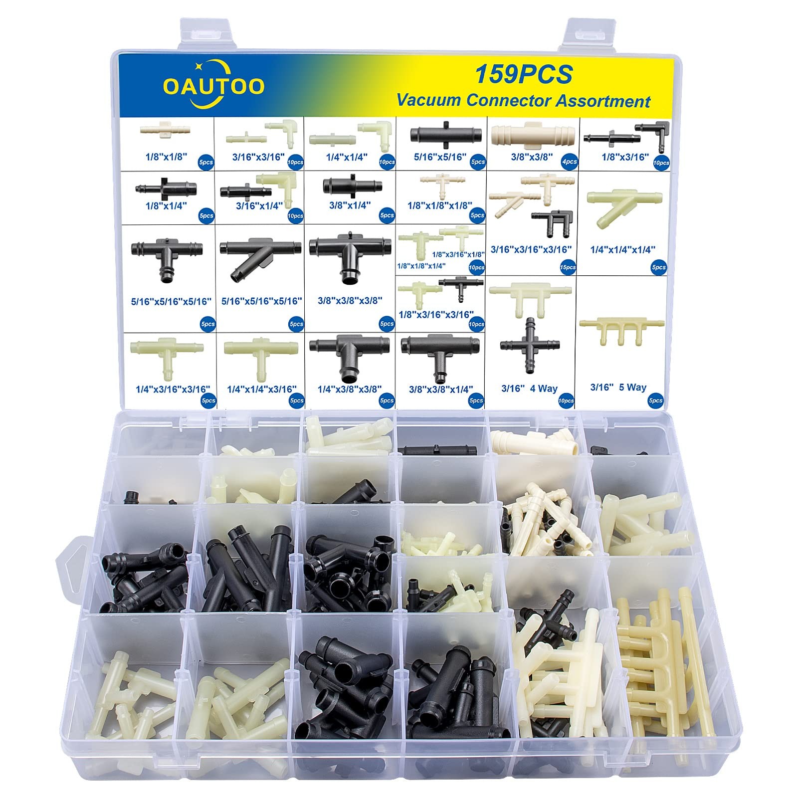 Automotive Vacuum Tubing Connector Assortment Kit 32 Sizes, 1/8″ to 3/8″