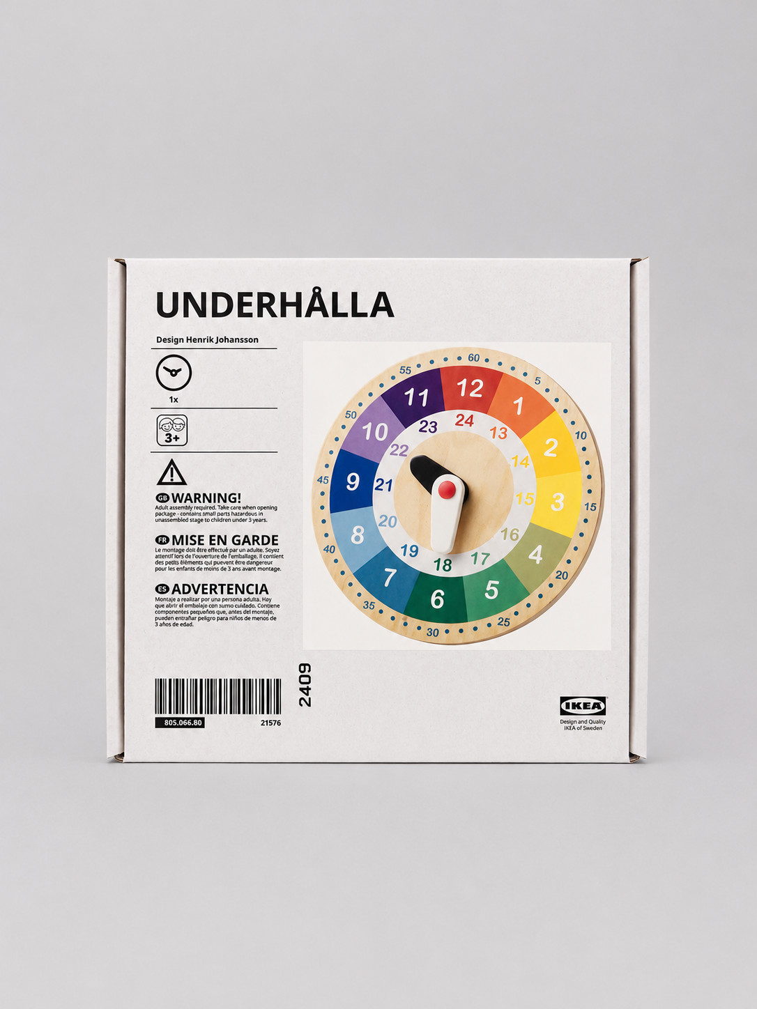 IKEA UNDERHALLA Educational Wooden Clock, Multicolour, 25 cm UNDERHÅLLA NEW