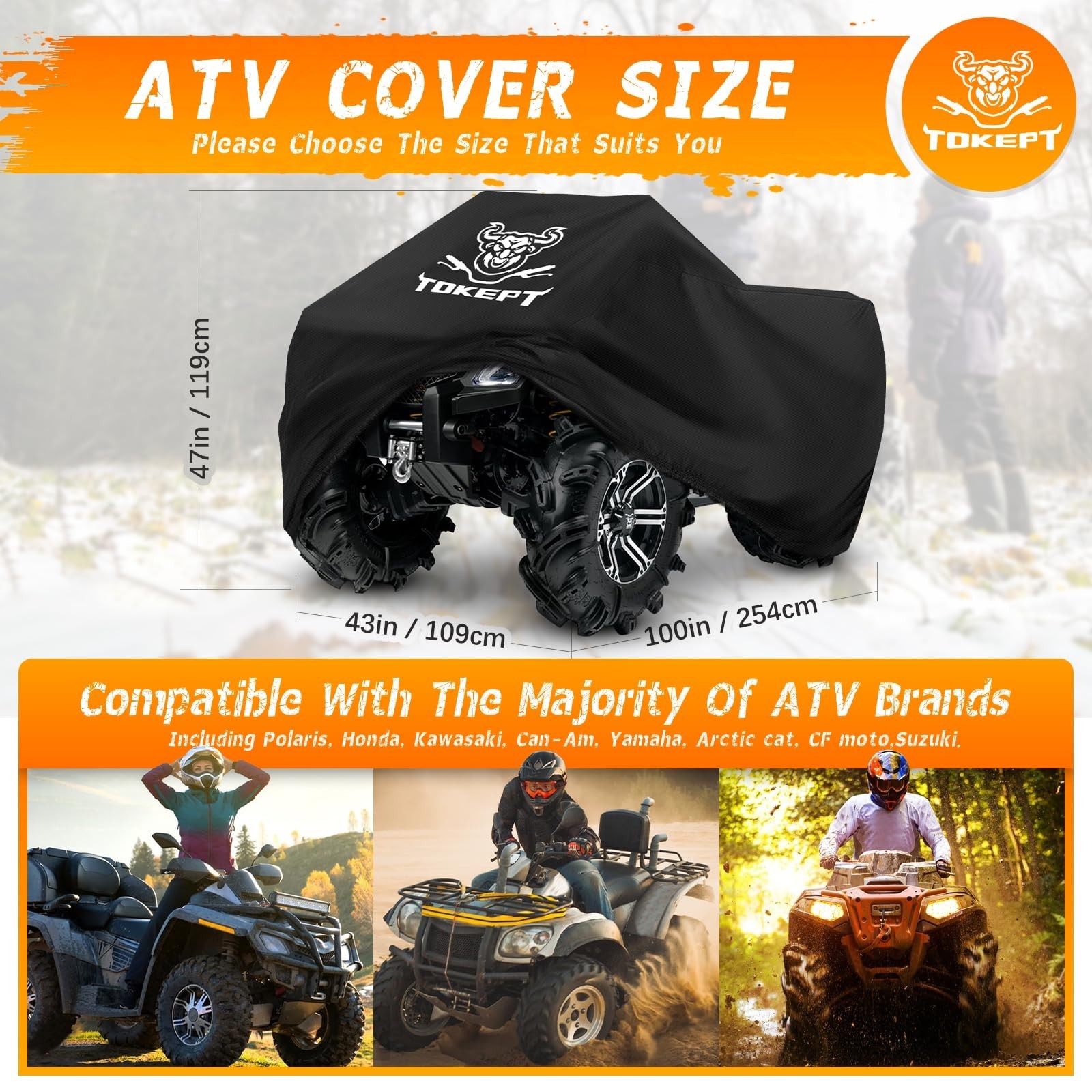 ATV Cover, Heavy Duty Black Waterproof Oxford Fabric Protective 4 Wheeler Qua…