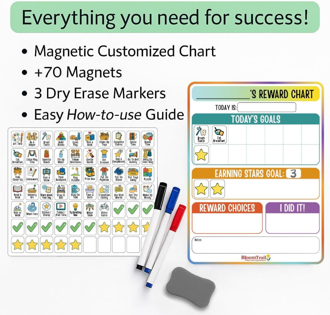 Reward Charts for Toddlers – Magnetic Daily Routine & Behavior Chart for Kids, P