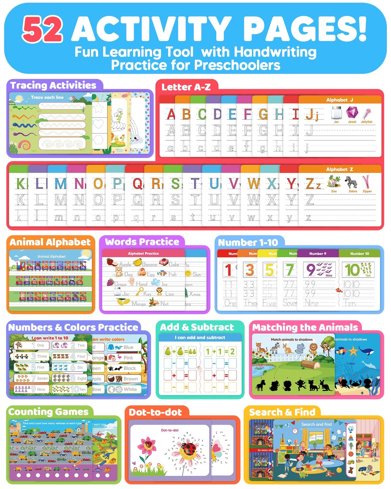 Engaging Preschool Learning Activities for Kids 3-5: Workbooks & Tracing Fun