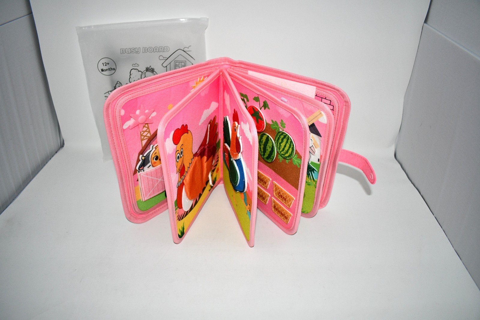 Goliyean Montessori Busy Board, Toddler Sensory Learning Toy, 8 Pages, Pink P8,