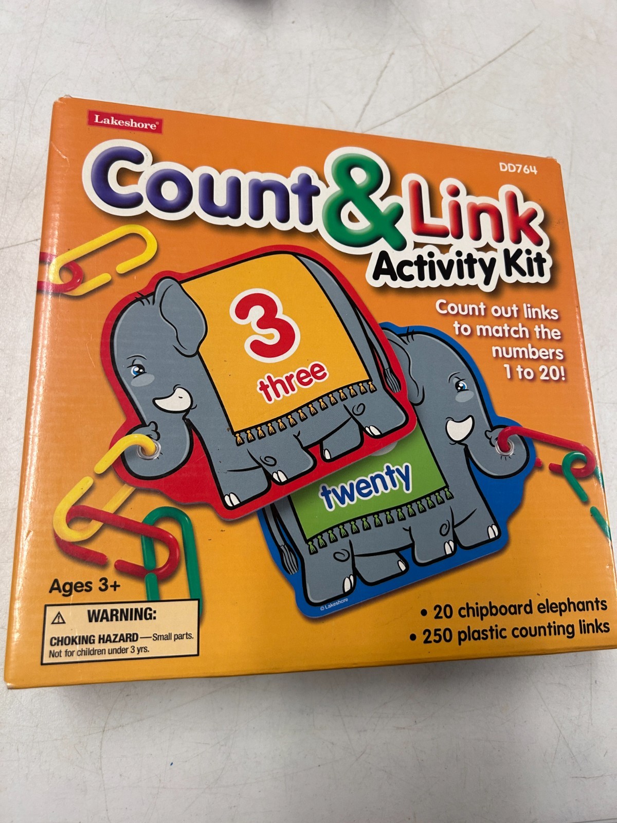 LAKESHORE EDUCATIONAL PRODUCT COUNT & LINK ELEPHANT ACTIVITY KIT W BOX