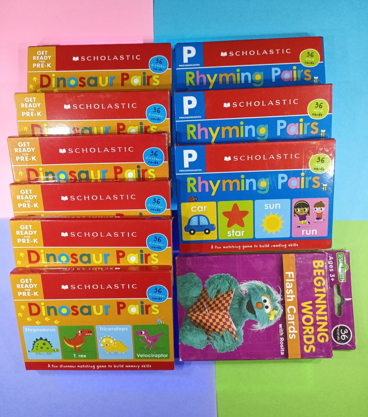 Scholastic Sesame Street Dinosaur Rhyming Words Flash Cards Matching Lot of 10