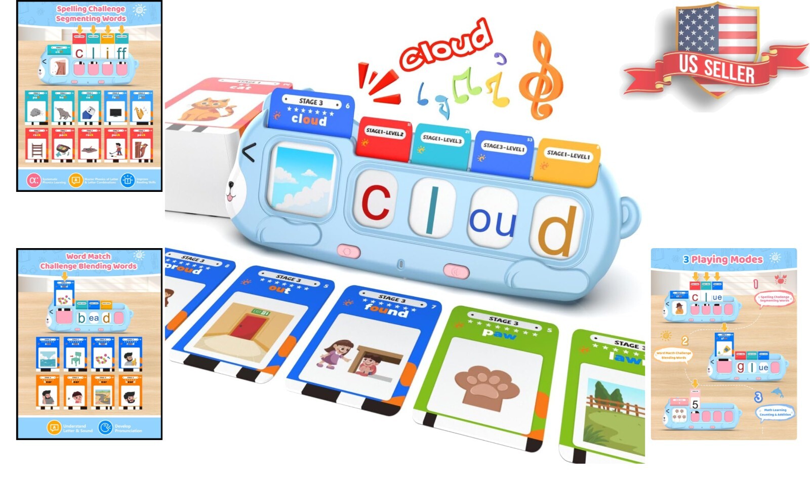 Portable Phonics Flash Cards with Math Games for Home School Learning Ages 3-8