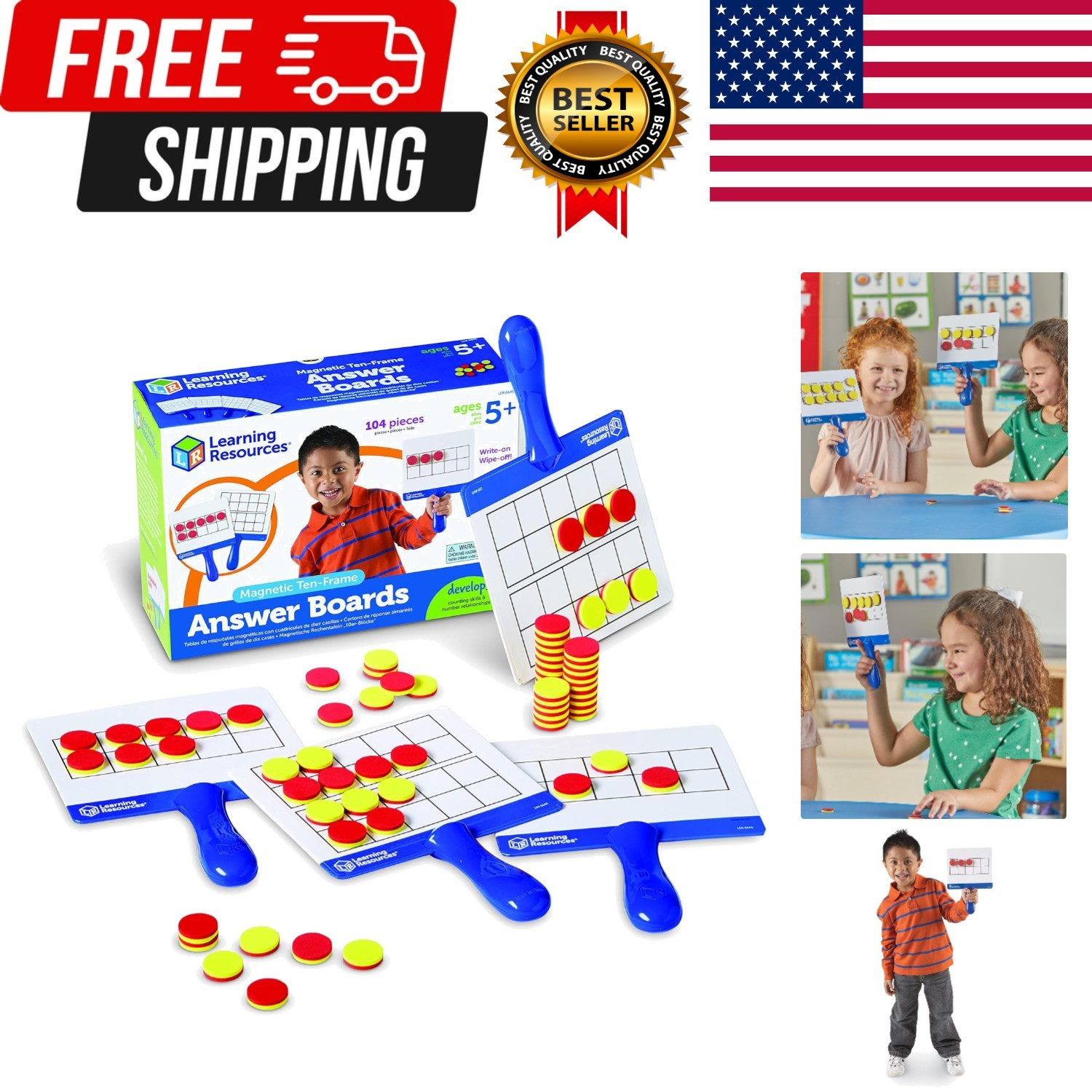Magnetic Ten-Frame Answer Boards – Set of 4 with 100 Colorful counters/Discs,…