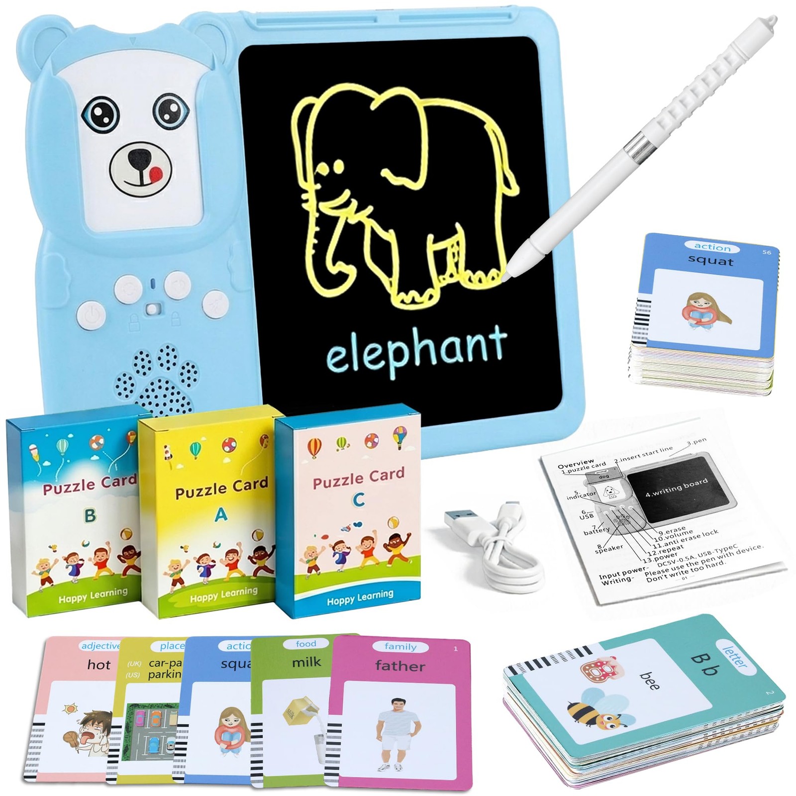 , Talking Flash Cards for Kids 2-in-1 LCD Writing Tablet with 510 Sight Words…
