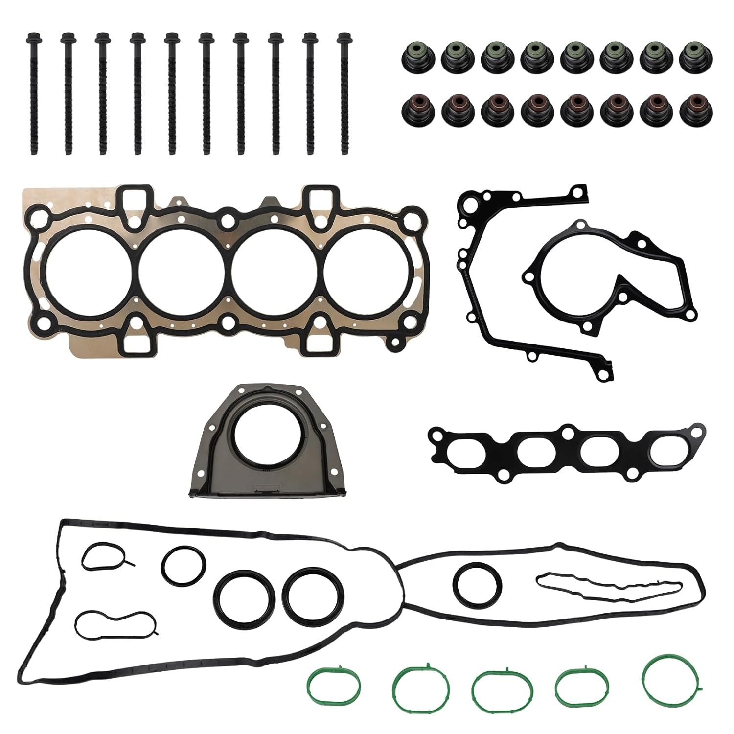 Engine Cylinder Head Gasket Set with Bolts Compatible with Ford Fiesta 1.6L
