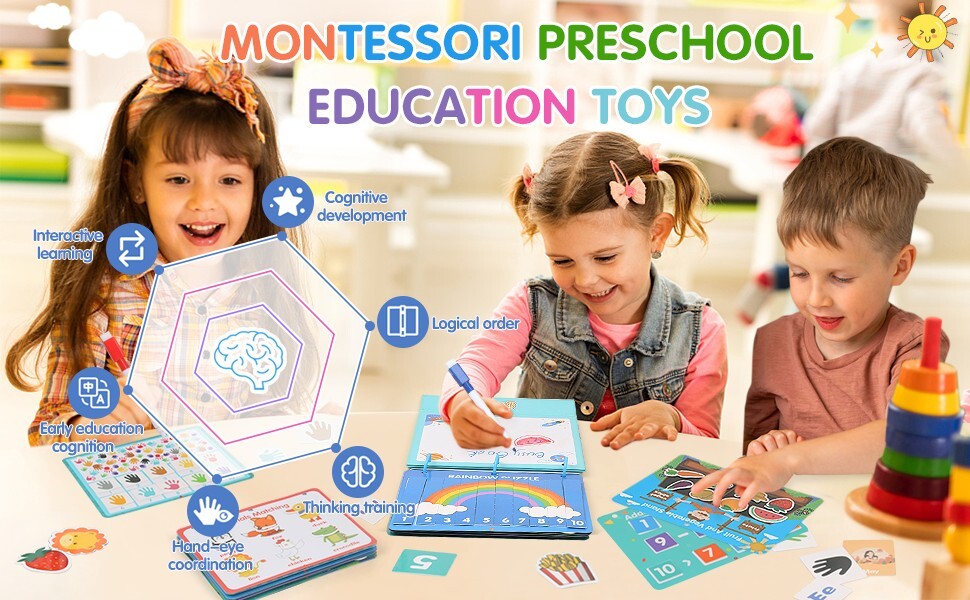 Busy Book for Kids, Preschool Workbook Activity Binder, 17 Themes with 3 Markers