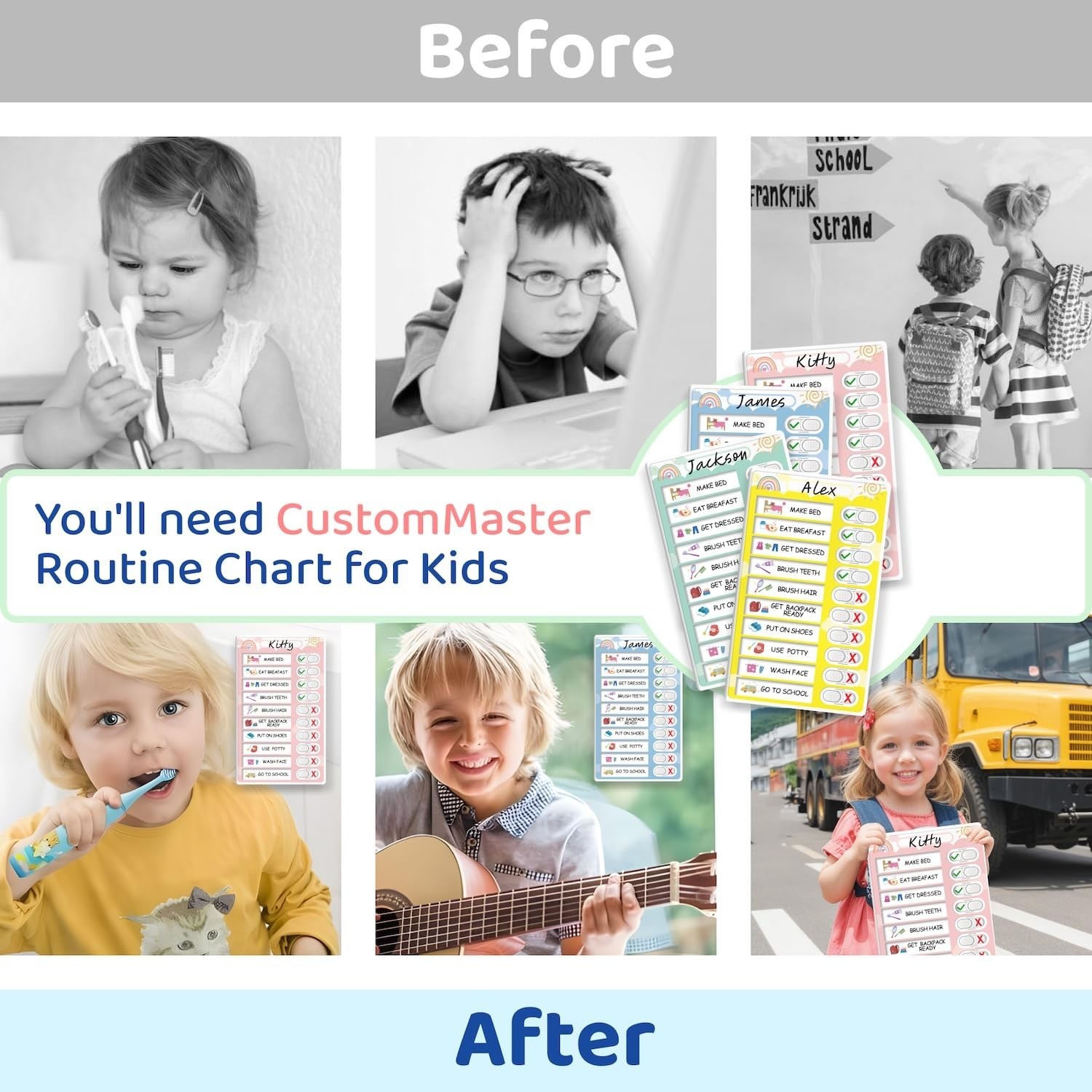 4-in-1 Magnetic Chore Chart for Kids – Dry Erase Morning/Bedtime Routine Visual