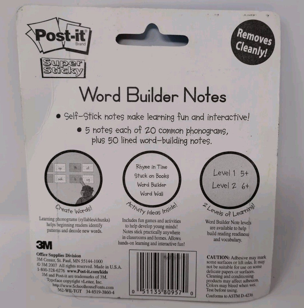 Post-it WORD BUILDER NOTES ACTIVITIES – AGES 5-9 By 3M, BRAND NEW