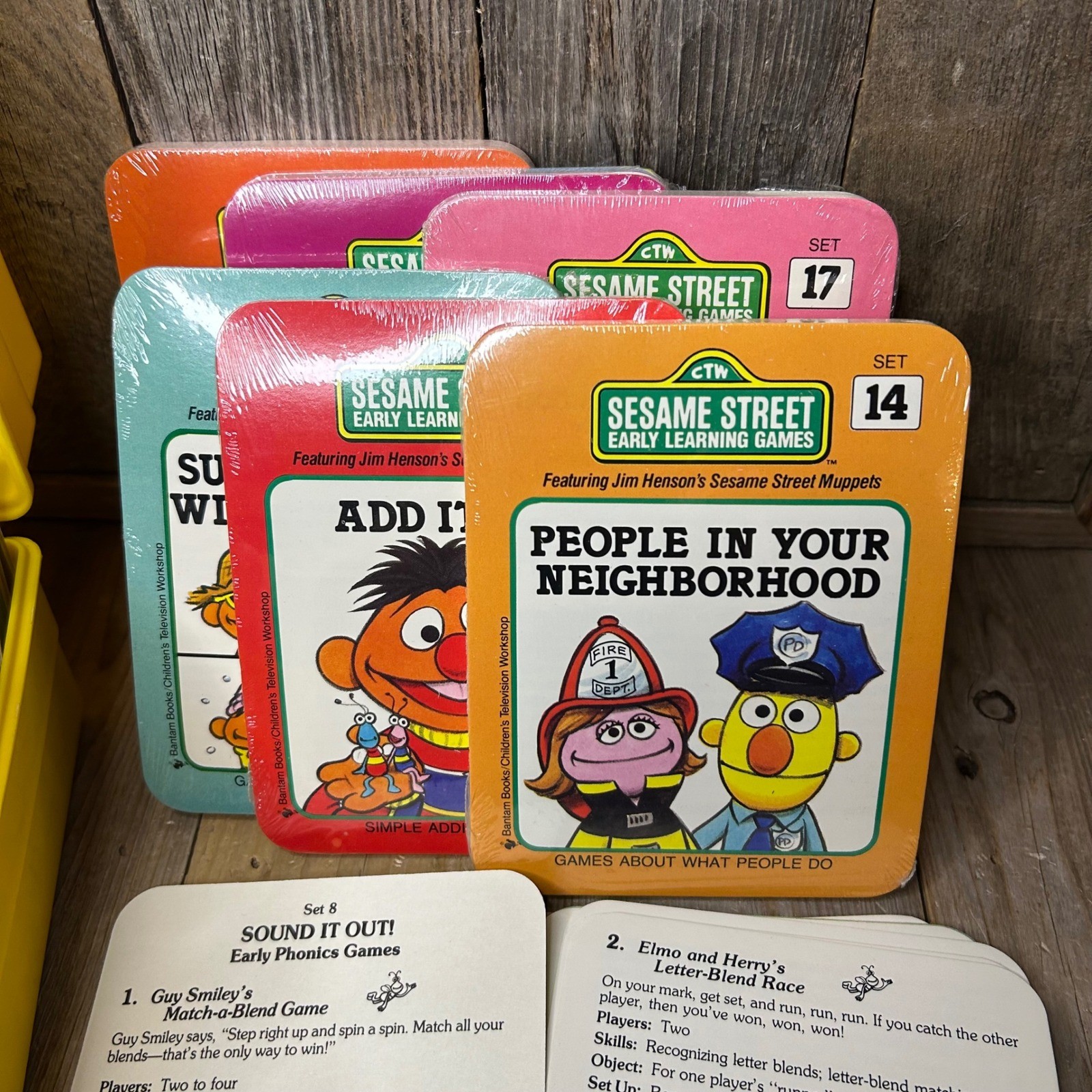 Vintage 1989 Sesame Street Early Learning Games Card Set Muppets Yellow Case CTW