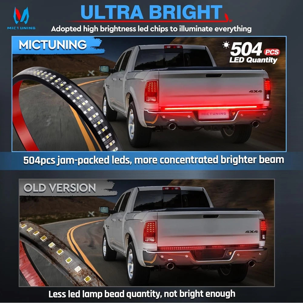 60 Inches Red Sequential Turn Signal LED Brake Lamp Triple Row 504 Leds Tailgate