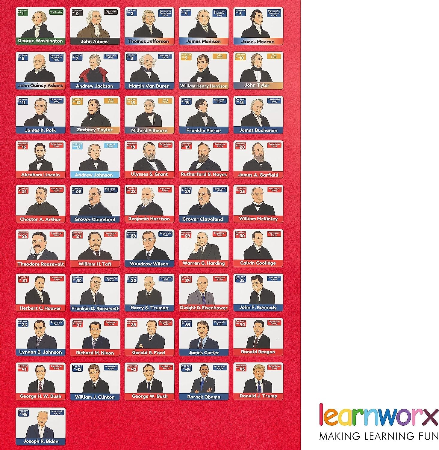 US Presidents for Kids Flash Cards –46 President Cards