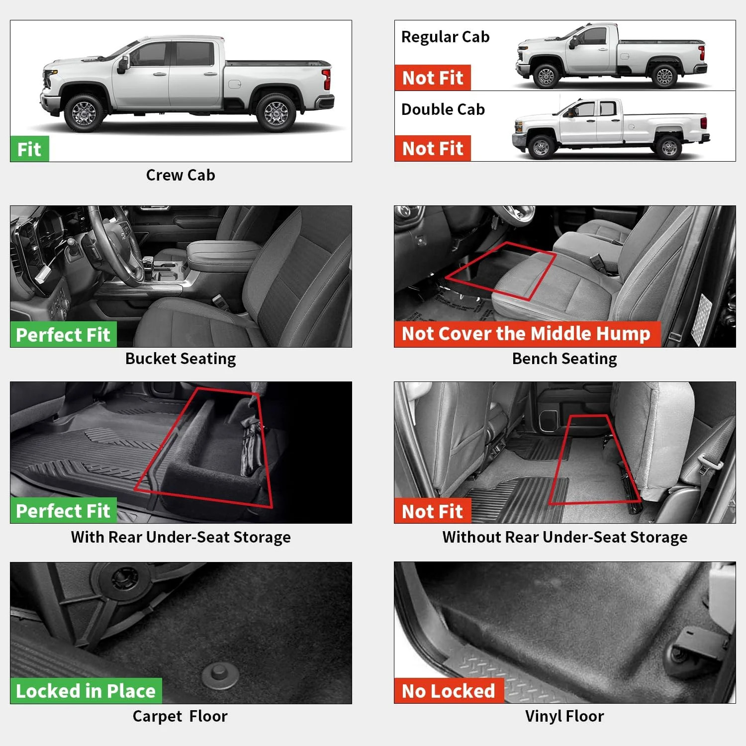 LASFIT Floor Mats 2019-2026 for Chevy Silverado/GMC Sierra 1500, 2020-2026 for 2
