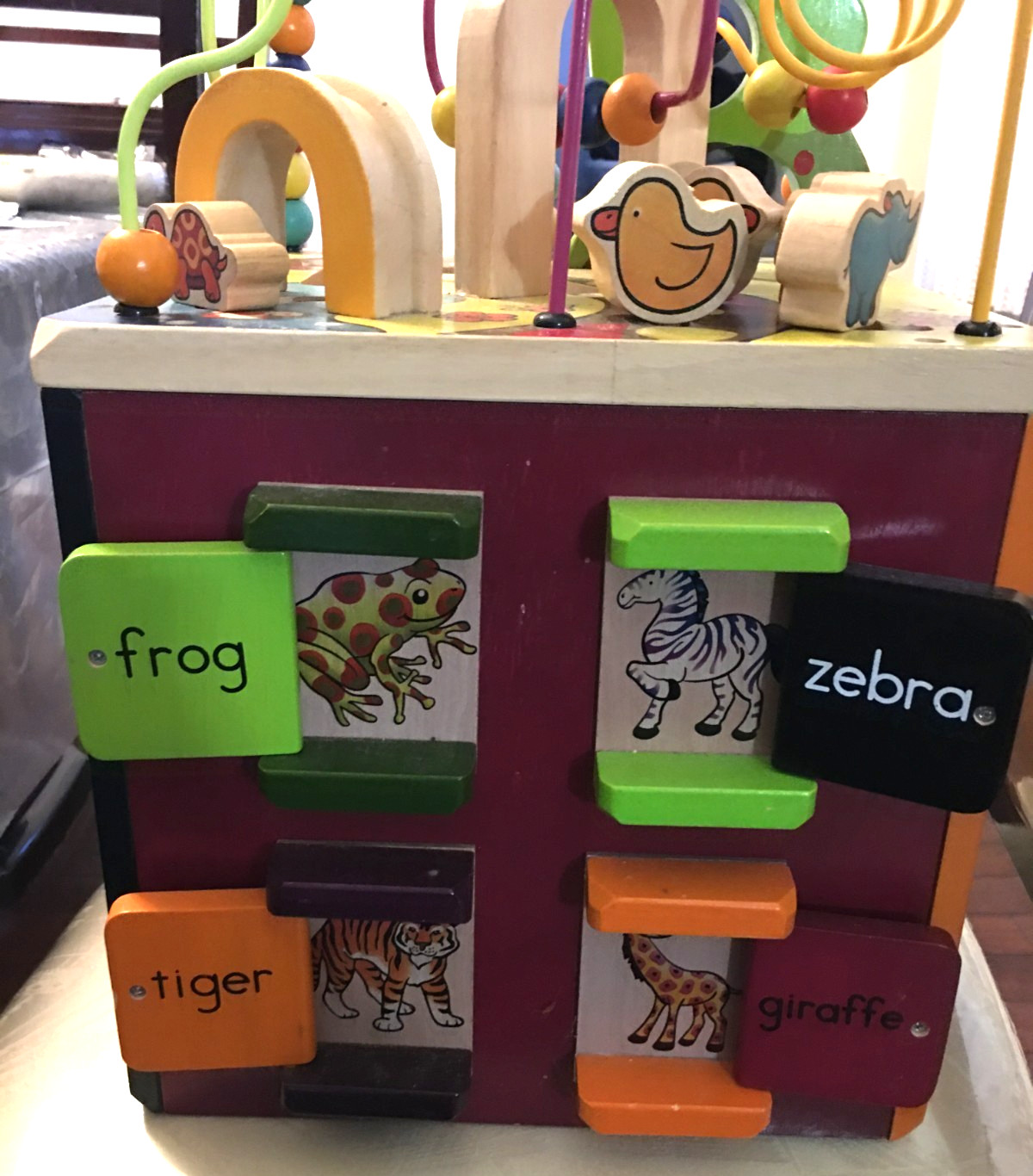 Just B B You Zany Zoo Wooden Activity Cube Child’s Learning Play Center, EUC