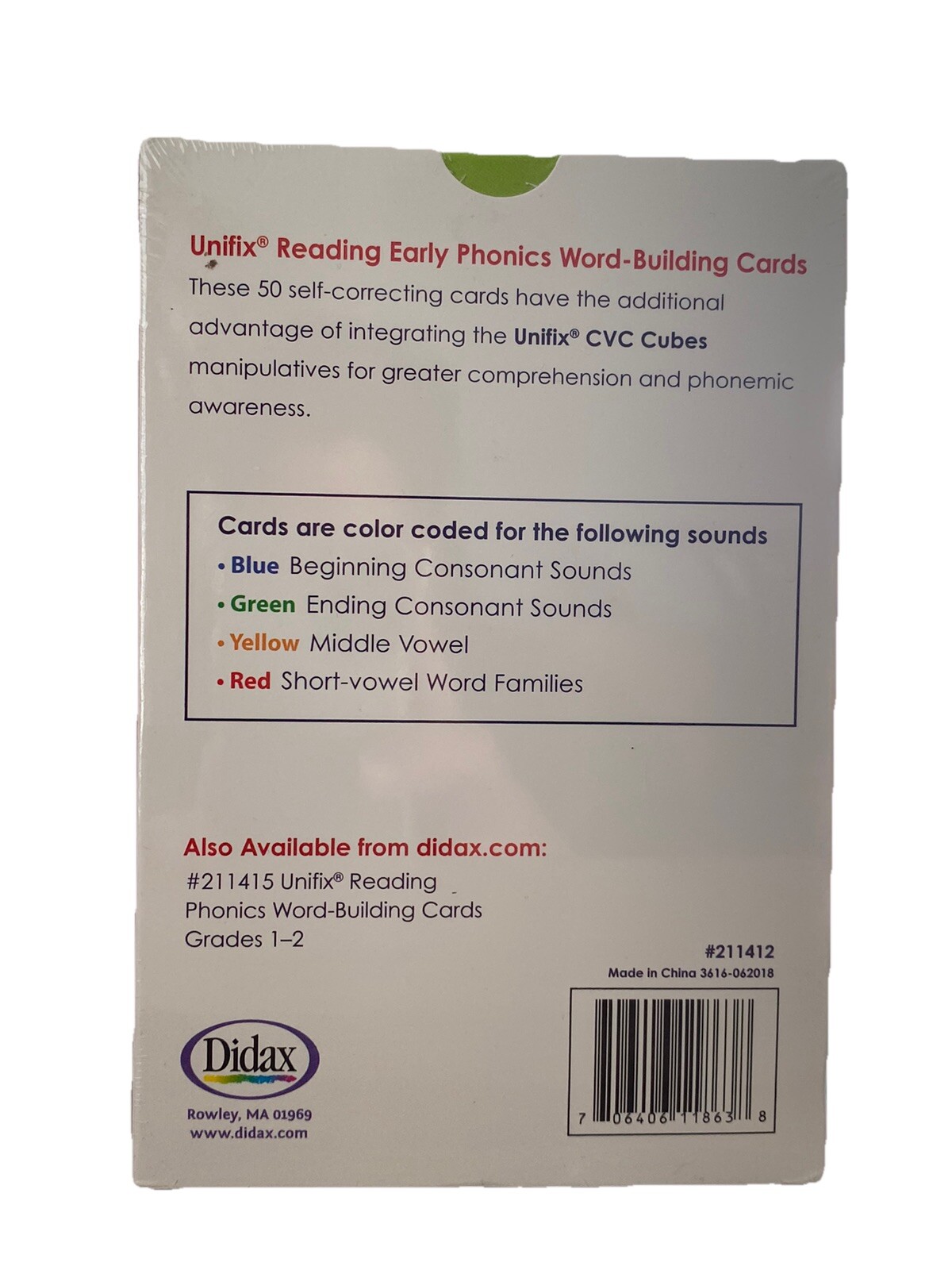 Didax Unifix Reading Early Phonics Word-Building Self Correcting Cards K-1 New