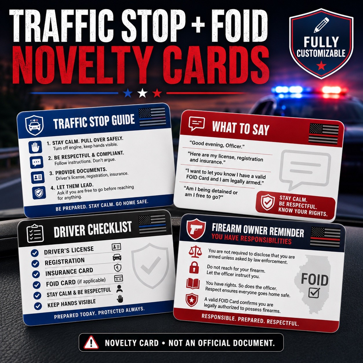 Custom FOID Traffic Stop Reminder Guide PVC Card – Wallet Size Novelty