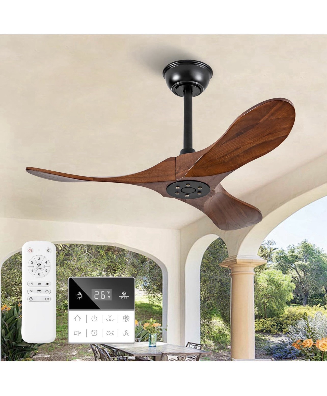 36 Inch Solid Wood Ceiling Fans without Lights, 6 Speeds,Reversible Outdoor/in