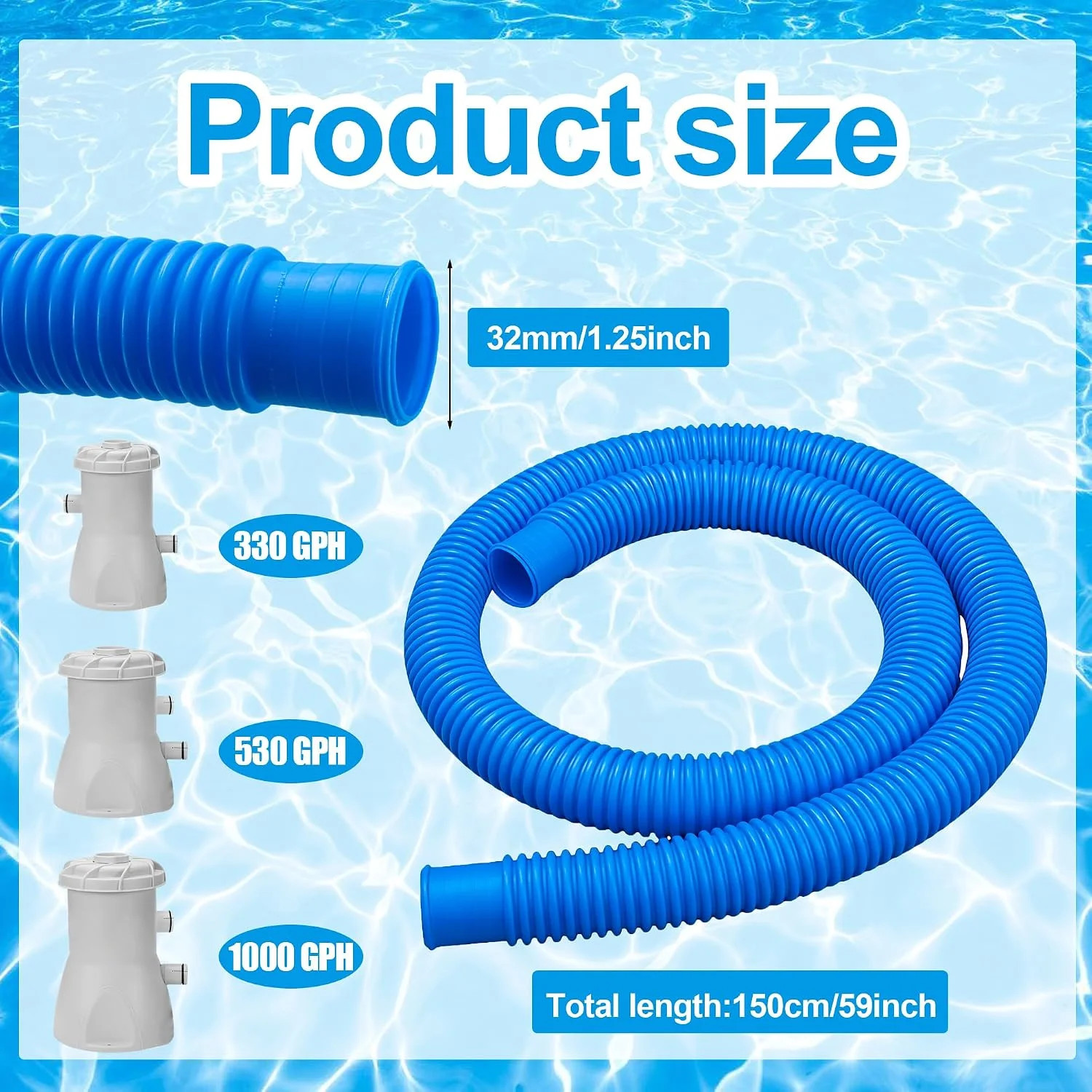 2 Pack Pool Pump Hoses for Above Ground Pools 1.25″ x 59″ Long Filter Pump Hose
