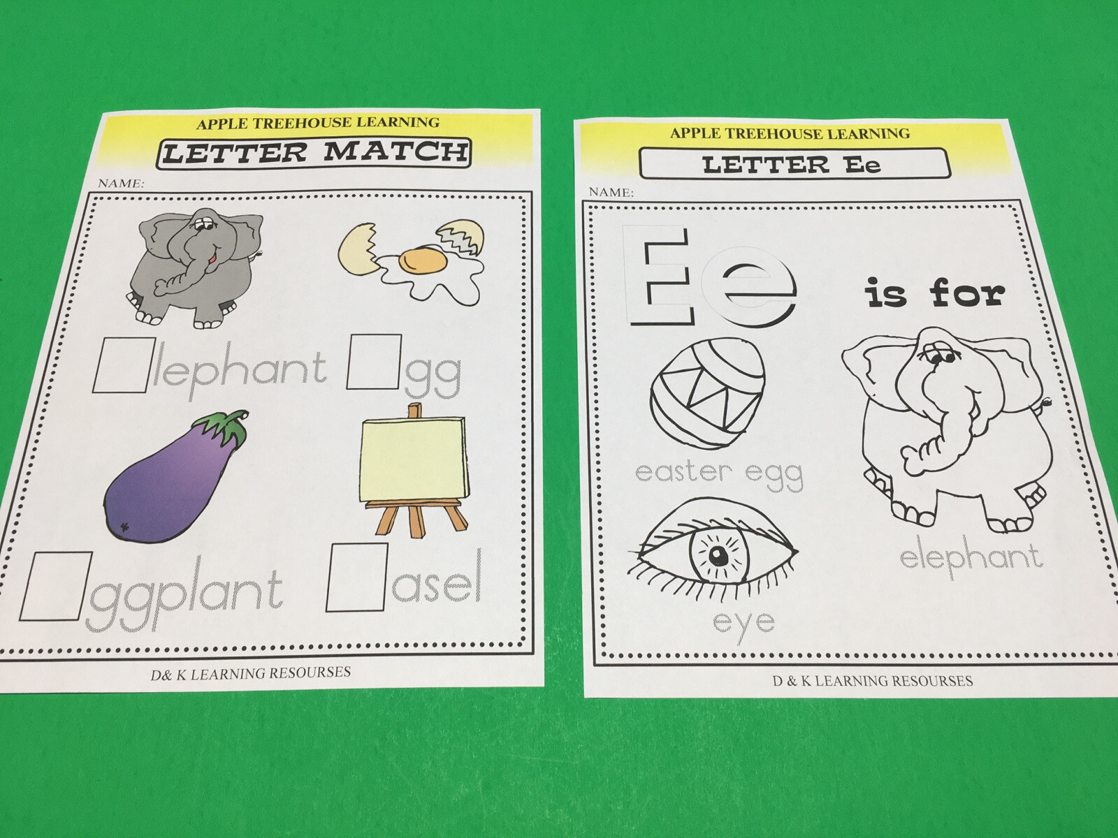 Letter Ee – Apple Treehouse Worksheets – Preschool Teaching supplies 20pgs