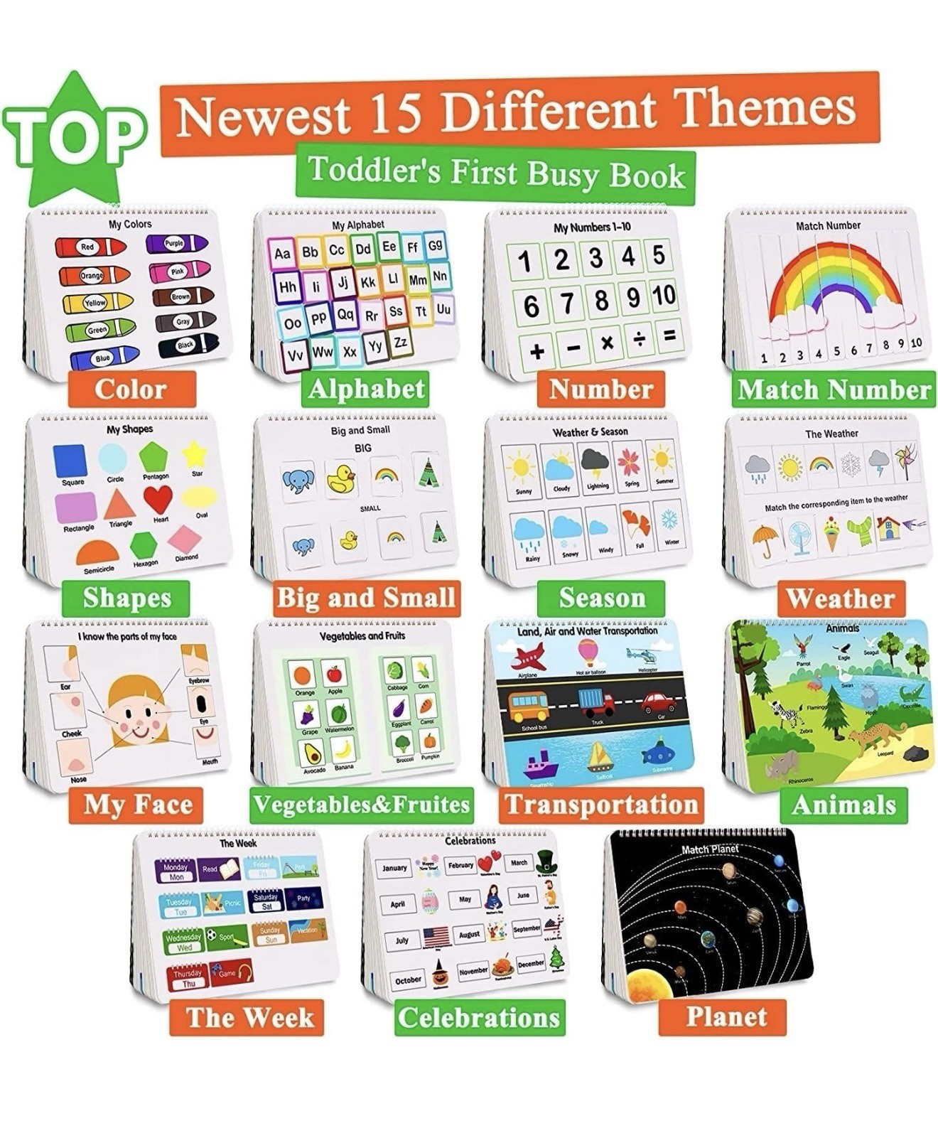 Busy Book for Toddlers – 30 Montessori Learning Themes, Activity Binder with 8 M