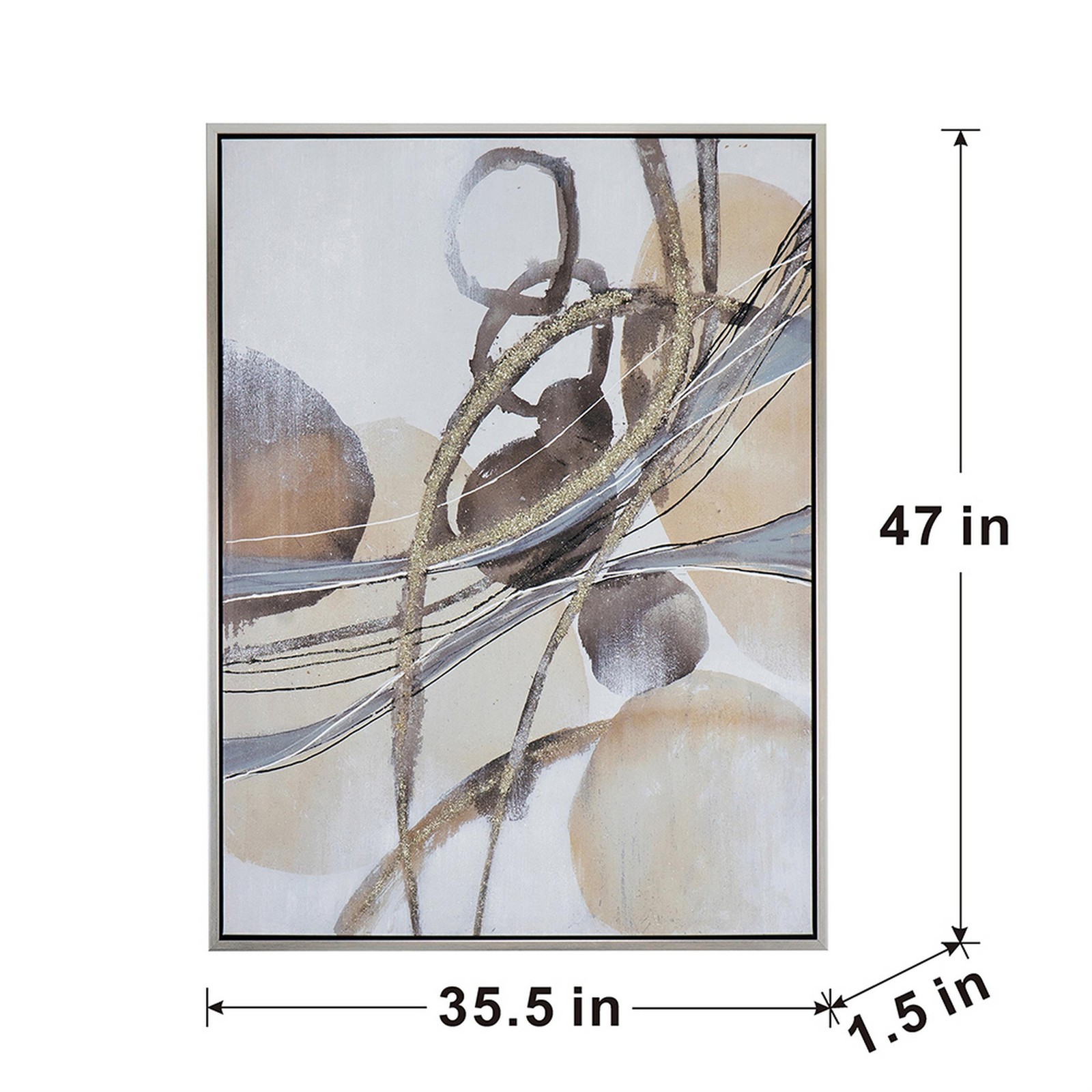 Benjara Bny 35 x 47 Abstract Wall Art Print – Brown/Silver