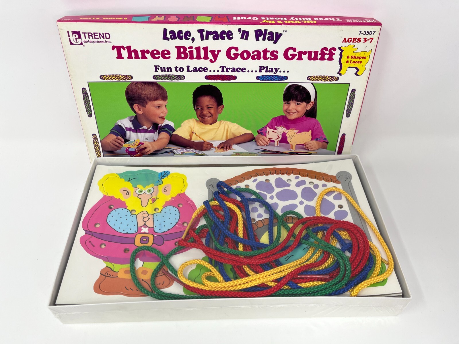 Vtg 1992 Lace Trace N Play Kids Activity Set Tool Time & Three Billy Goats Gruff