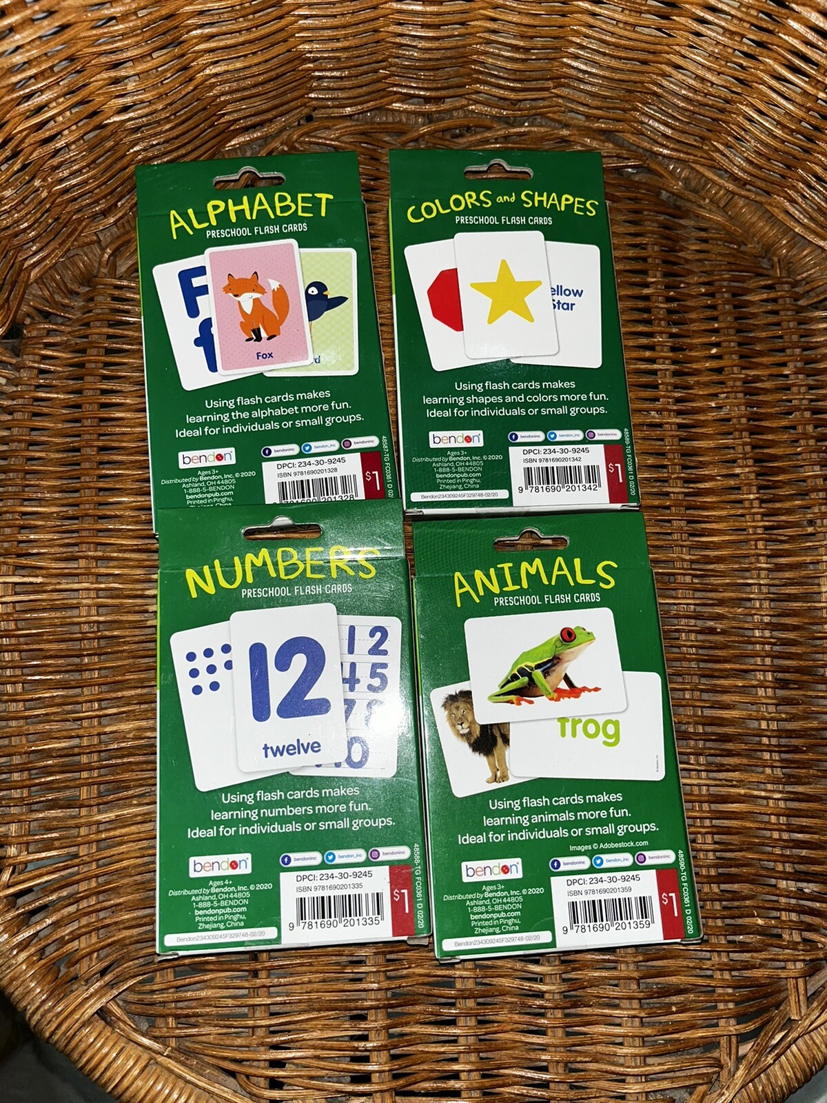 NEW Bendon Flash Card Set – Preschool – Colors & Shapes/Numbers/ABC’s/Animals