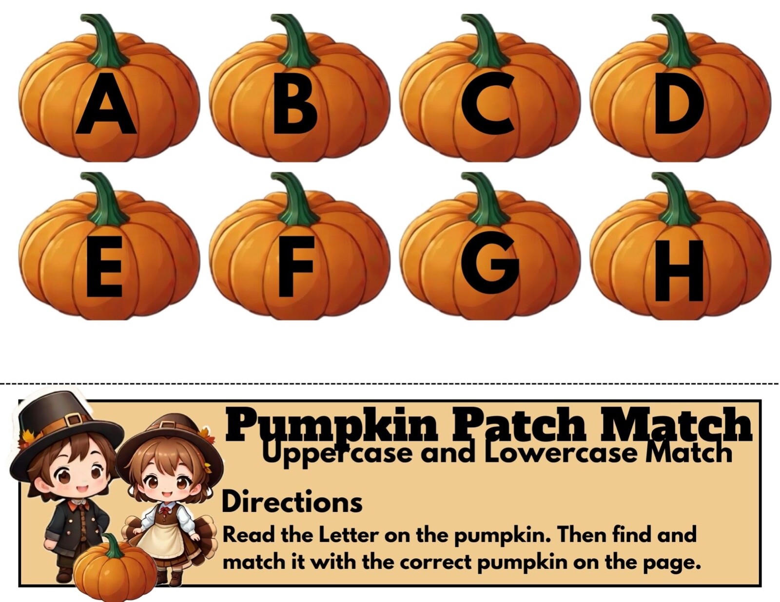 Pumpkin patch Game – Learning Center for Preschool Alphabet – DIY PRINTED