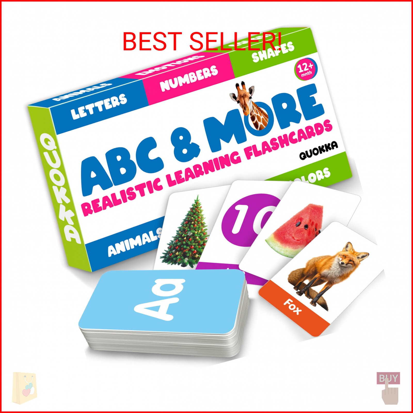 QUOKKA ABC Learning Flash Cards for Toddlers 2-4 Years Old – 60 Realistic Flashc