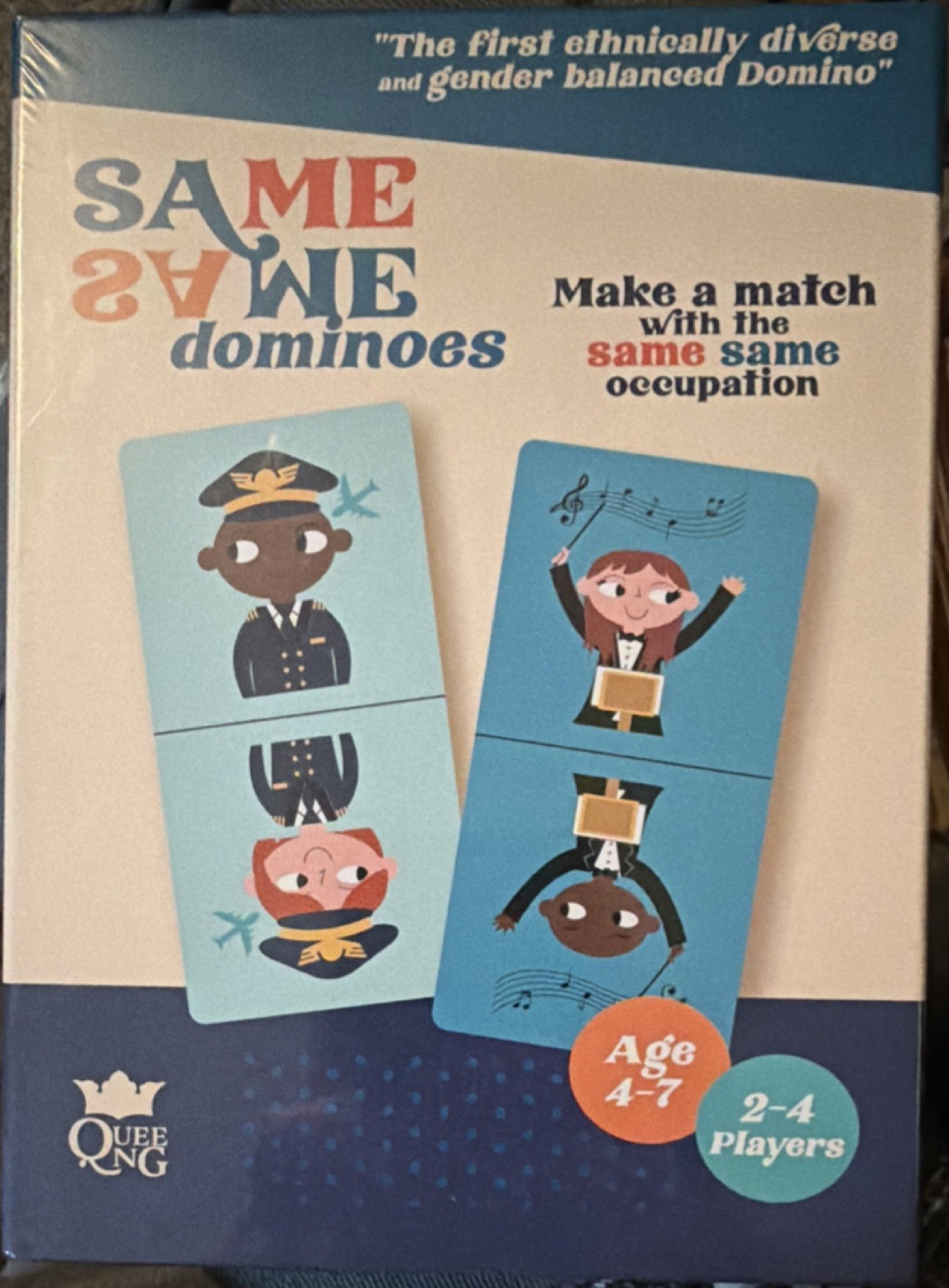 QUEENG Same Same Dominoes Tile Game, 4-7 Years, 2-4 Players, Ethnically Diverse