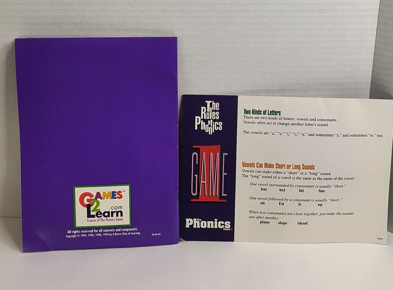 The Phonics Game A Better Way of Learning (Vintage, 1998) Booklet Cards Only