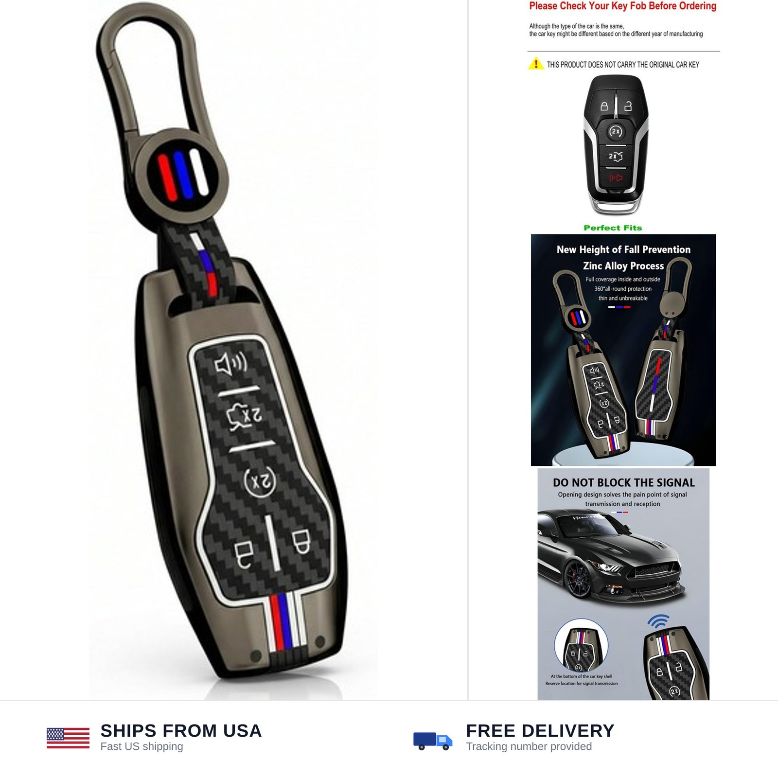 for Ford Key Fob Cover Metal Case for Mustang Explorer Fusion F150 Edge Linco…