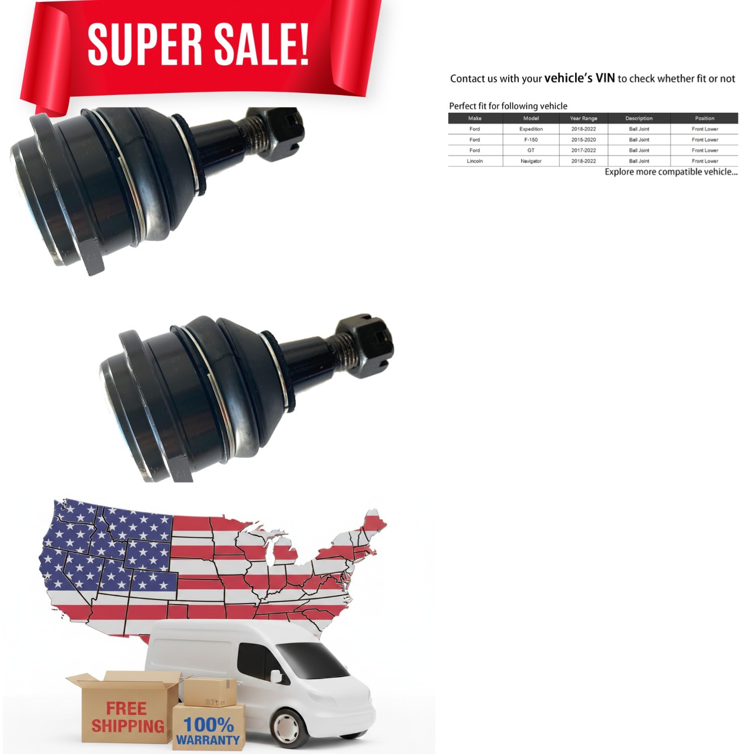 2pc Front Upper Ball Joint Kit K500285 for Jeep Grand Cherokee 2011 2012 2013.