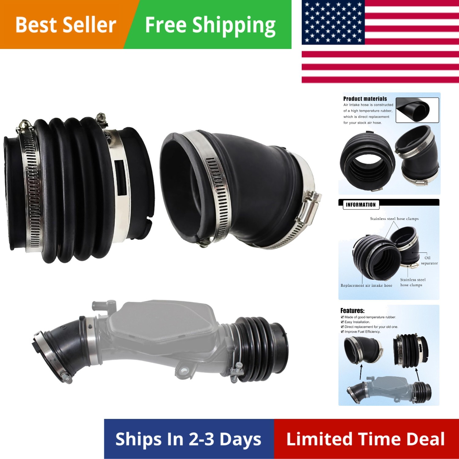 16576-EG00A 2 Pcs Air Intake Hose Fits for Infiniti M35 3.5L 2006 2007 2008 Infi