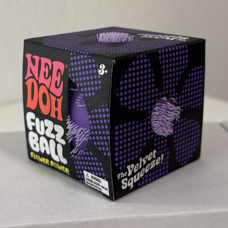 Schylling NeeDoh Fuzz Ball Flower Power Velvet Squeeze, AUTHENTIC Purple Edition