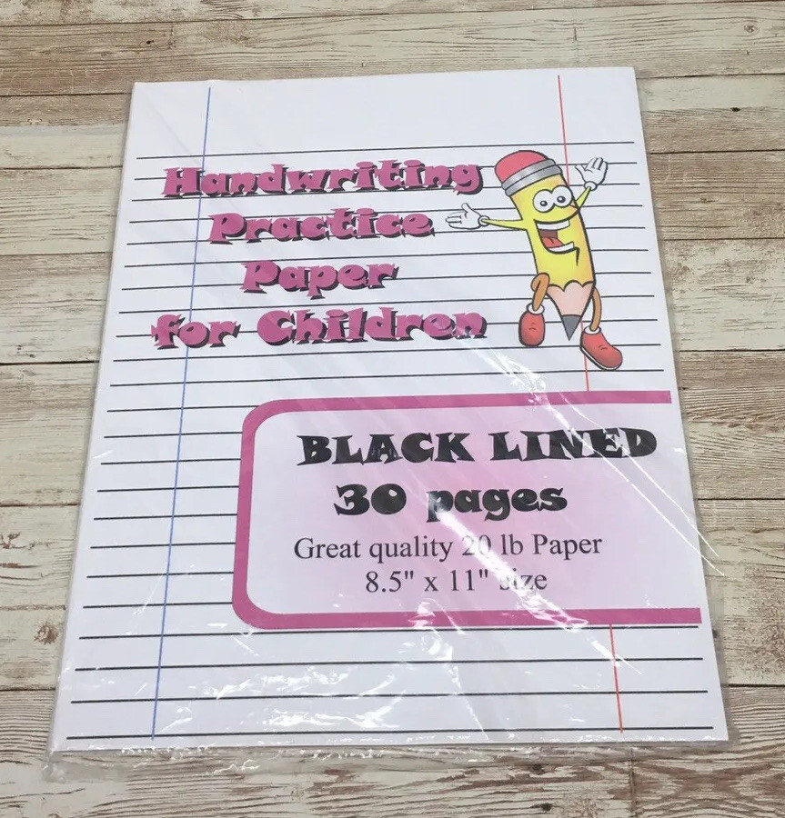 Black Lined- Handwriting Practice Paper For Children – 30 Sheets