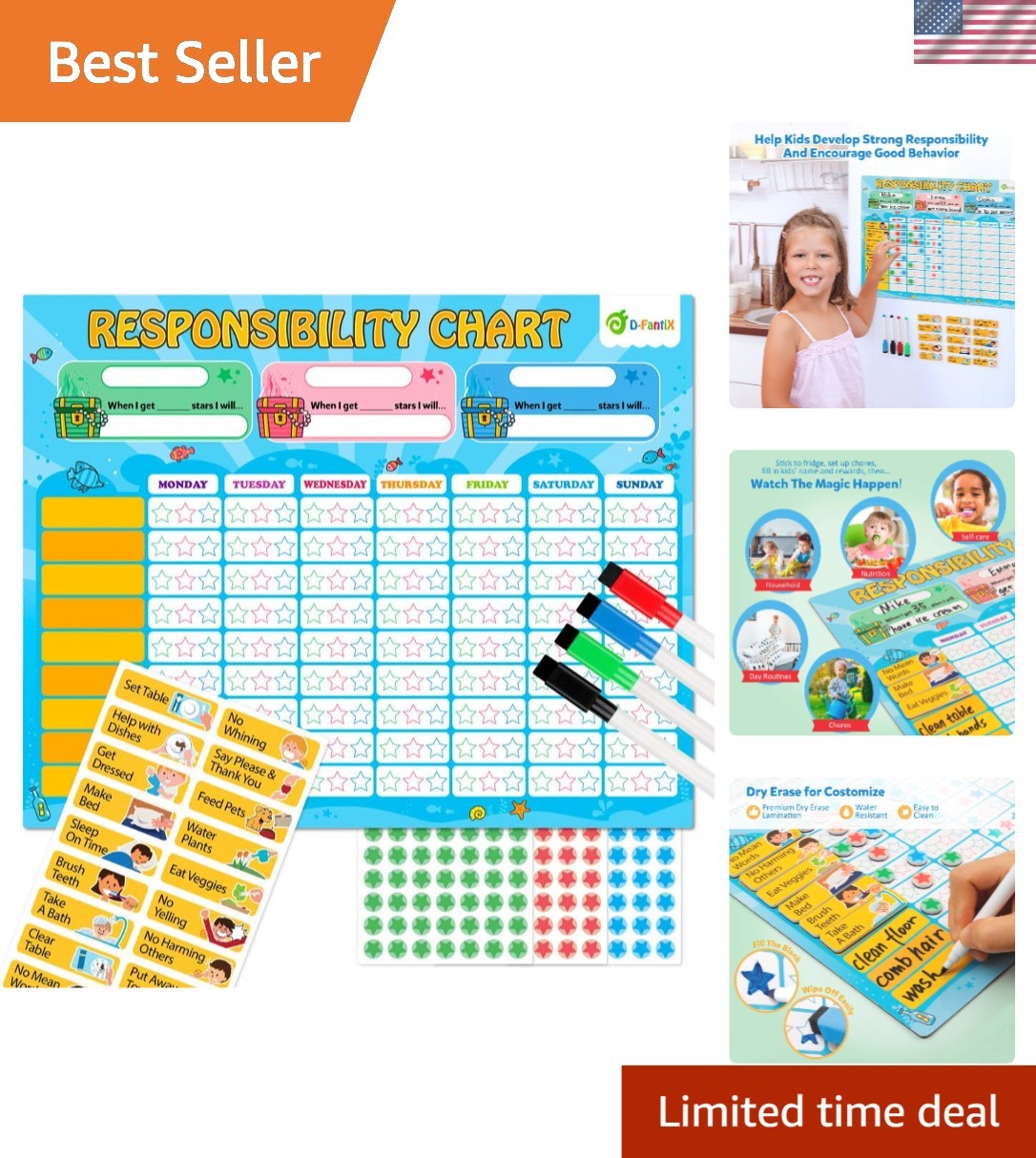 Colorful Magnetic Chore Chart with Illustrated Tasks – Rewarding Good Behavior