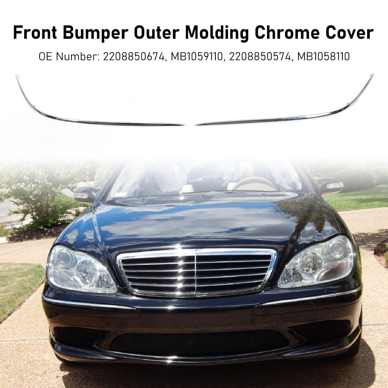 1Pair Front Bumper Outer Molding Chrome Cover Stylish Replacement For Benz ODHF