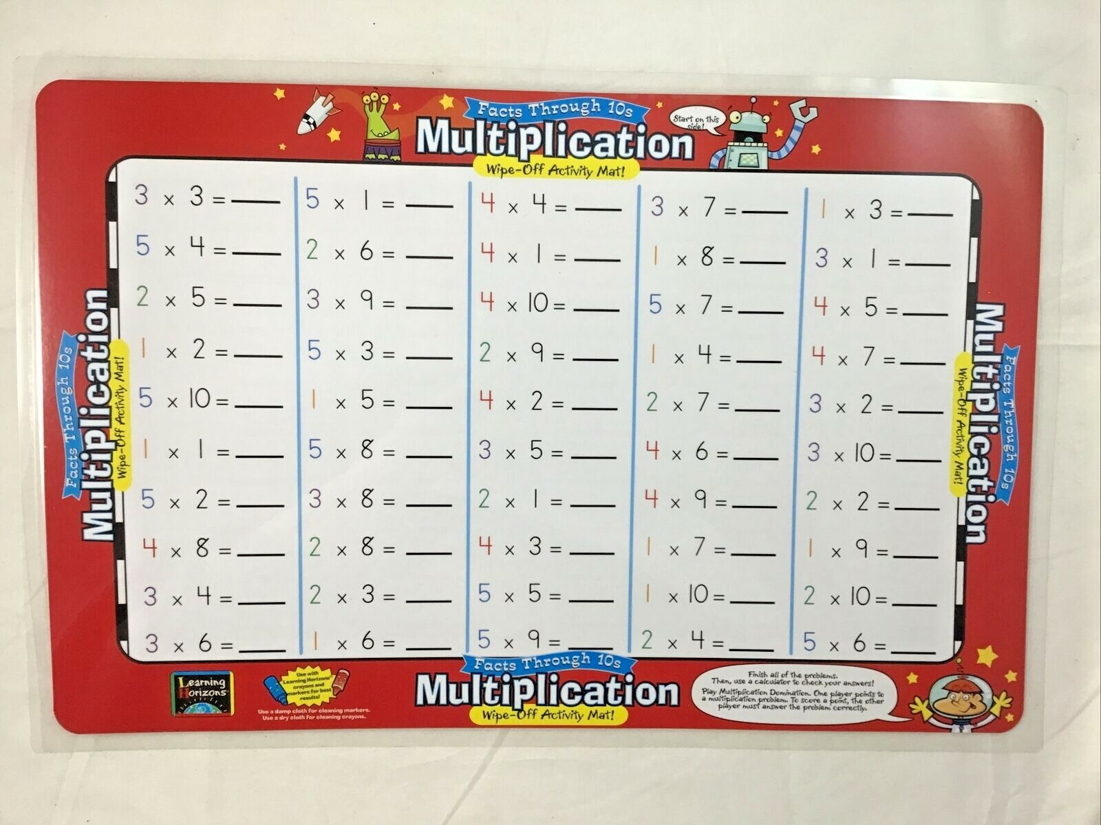 Facts Through 10’s Multiplication Wipe Off Activity Mat Learning Horizons 2000