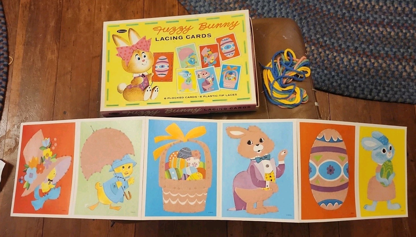 NEW Vintage Whitman Fuzzy Bunny Flocked Lacing Cards 1966 Easter no.4634