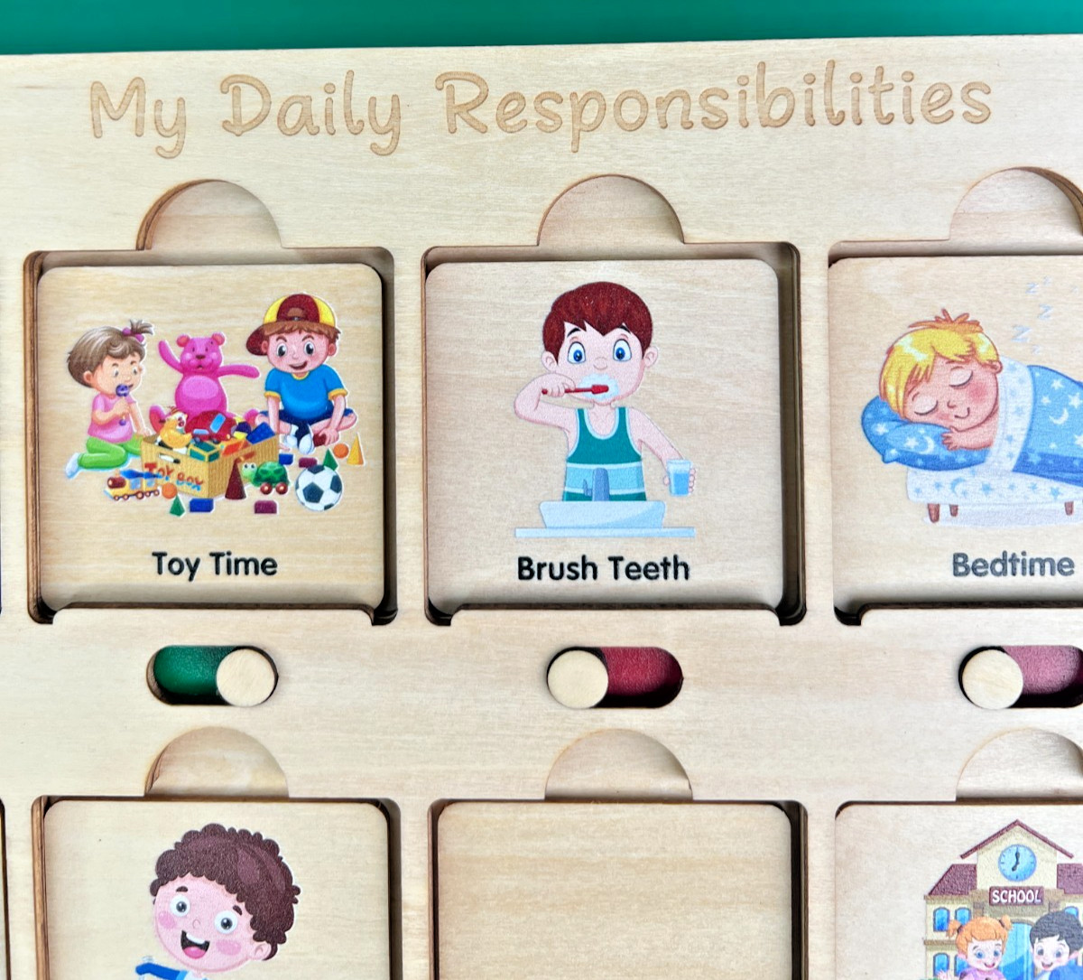 Wooden Montessori Daily Responsibilities Chart Routine Board for Toddlers Kids